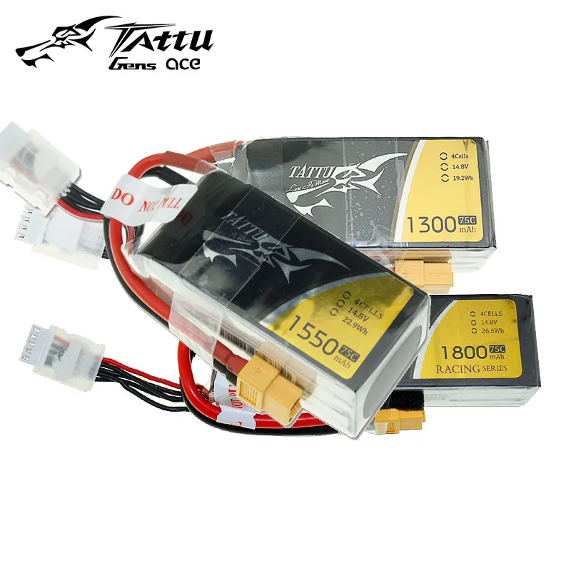 Литий полимерный аккумулятор Tattu 4S 1300mAh 1550mAh 1800mAh 14 8 V 75C с штепсельной вилкой XT60 для