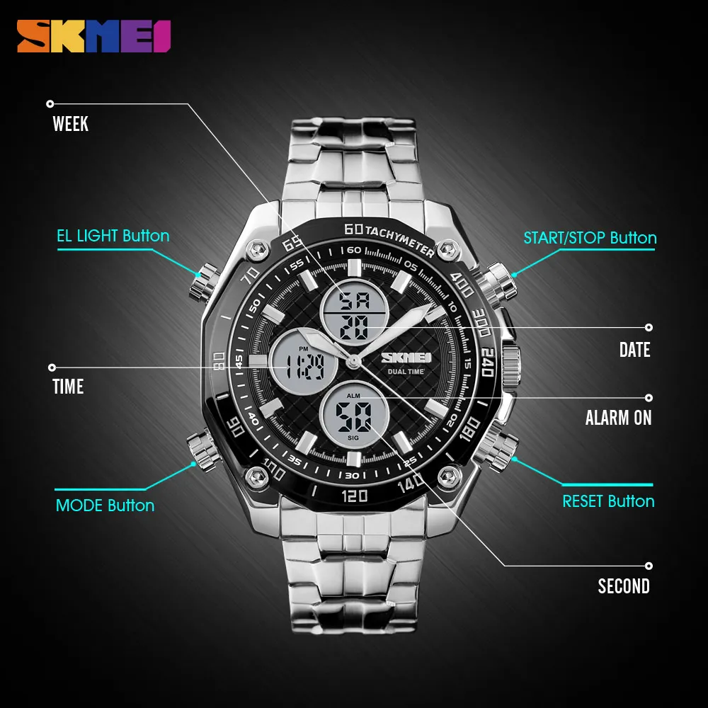 Часы SKMEI мужские электронные кварцевые со светодиодный светильник кой брендовые