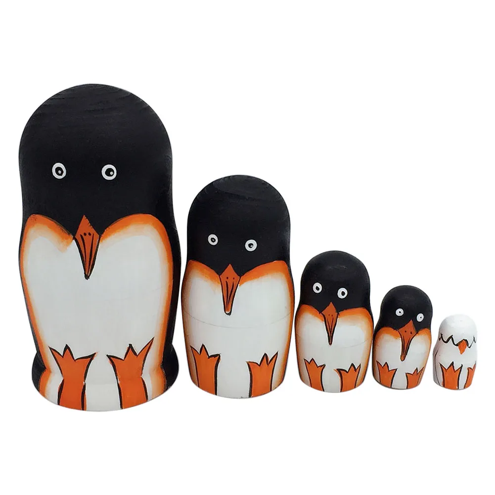 Penguin 5 слоев матрешка деревянная панда Пингвин Медведь девочка Дельфин ручная роспись русская кукла игрушка-матрешка домашний декор детский подарок BM88 - Цвет: Penguin