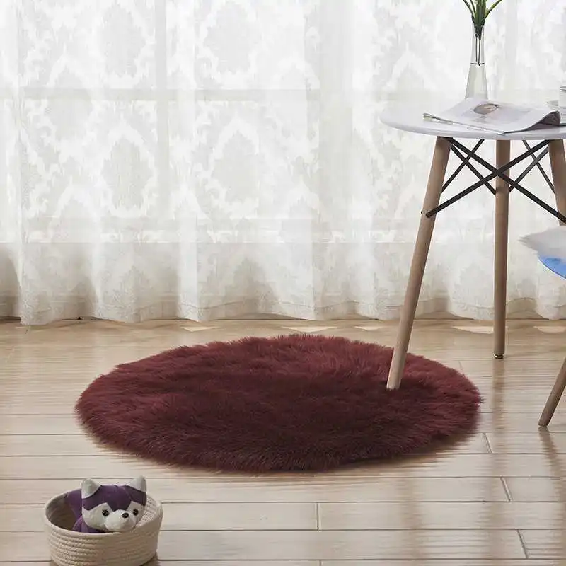 Wine Red Натуральный цвет мягкий искусственный мех шерсть гостиная диван ковер плюшевые ковры крышка спальни матрас Рождество дверь окно круглый коврик ковры - Цвет: Wine Red