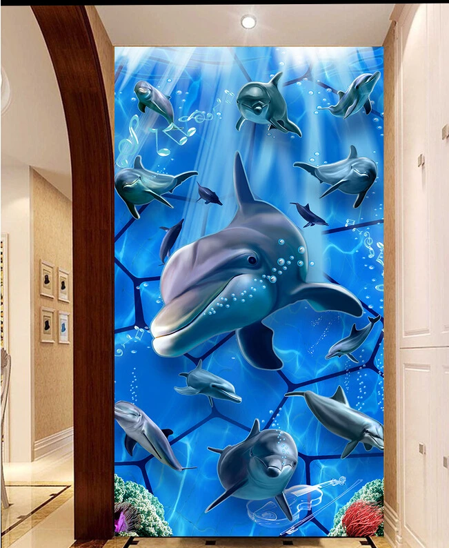 

The custom 3D murals,3 d underwater world dolphin papel de parede,living room sofa TV wall bedroom wall paper