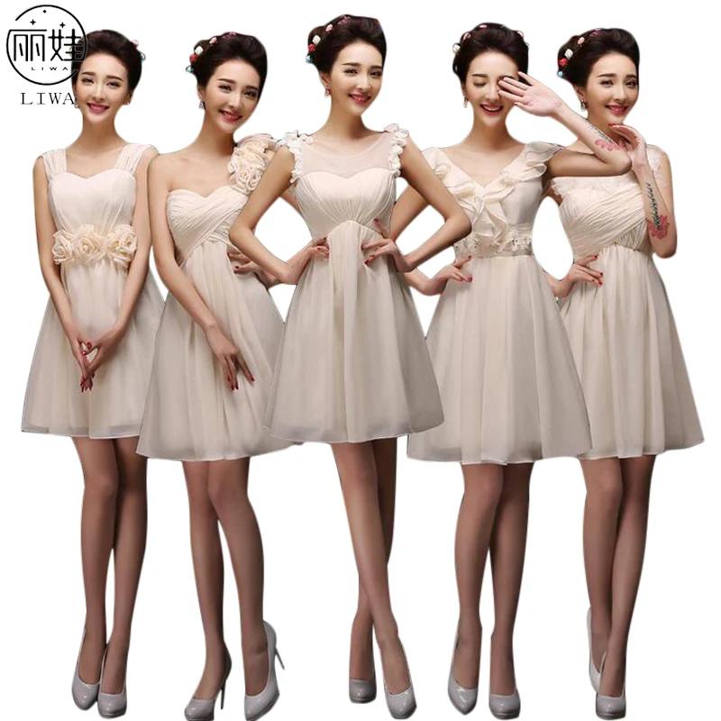 Женское Короткое платье без бретелек облегающее шифоновое цвета шампанского для