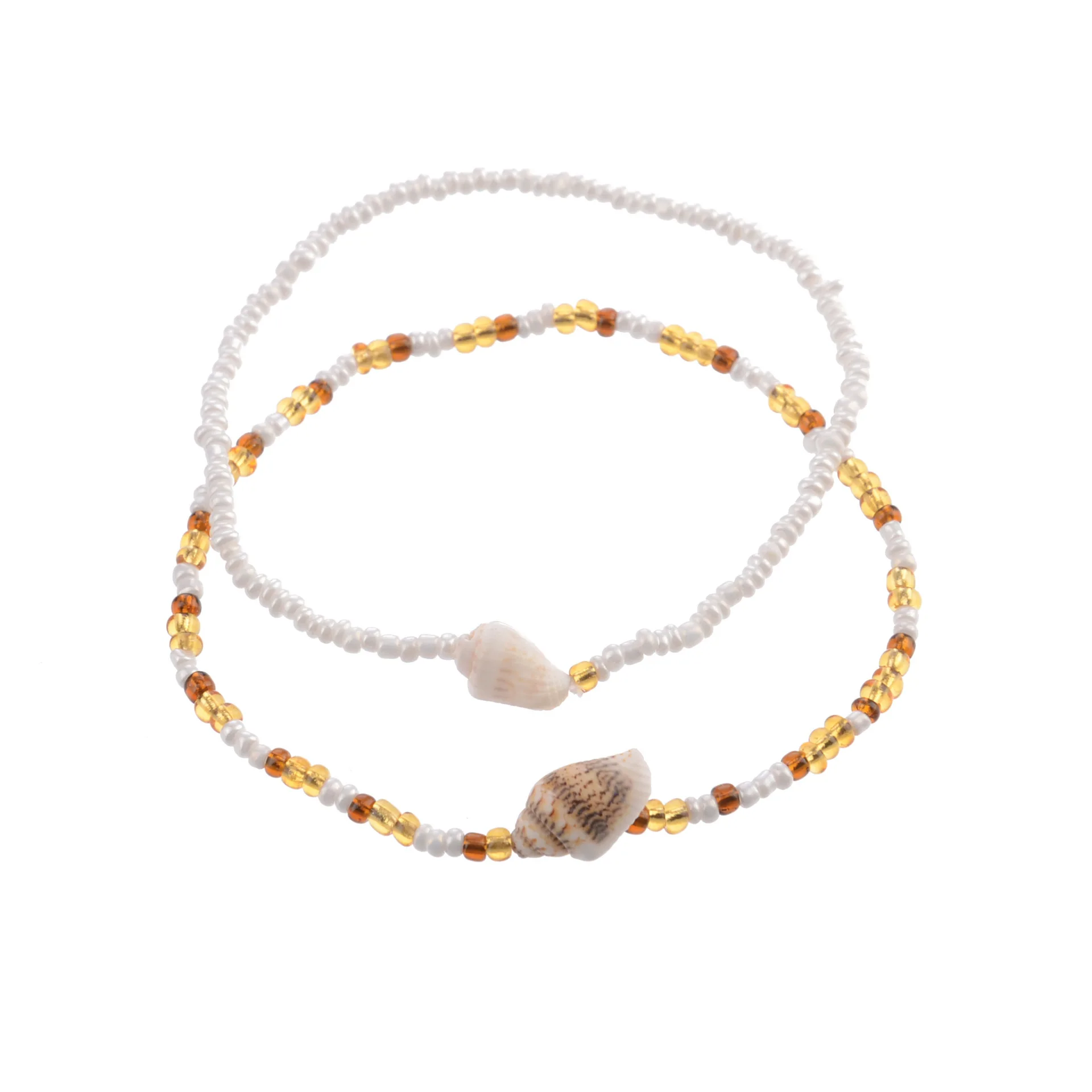 Natural Conch Anklets for Women 2 Pcs/Set Acrylic Bead Elastic Stretch Anklet Female Fashion Beach Foot Jewelry Ankle Chain