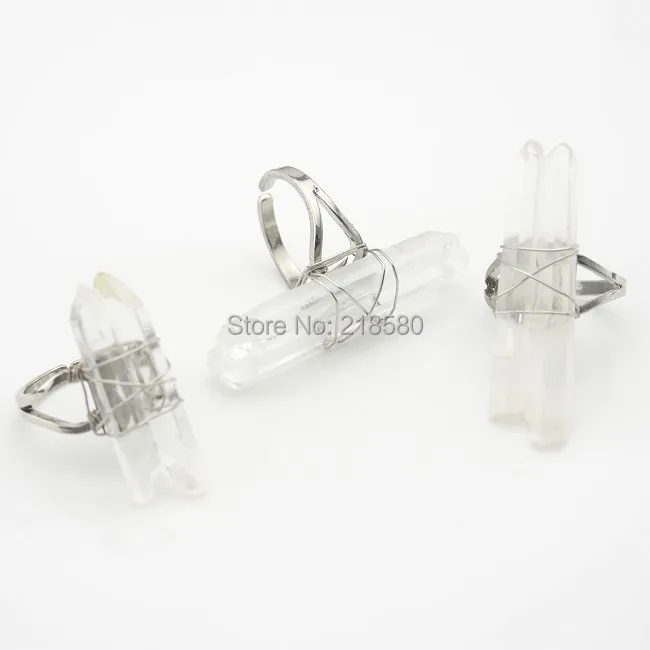 

DR1FF1055S Double Crystal Quartz Point Wire Wrapped Ring Silver