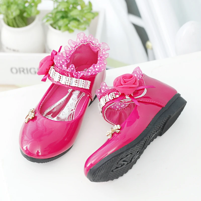 

QGXSSHI Children's single shoes spring autumn 2016 Fashion lace girls diamond princess school wedding leather shoes size 26-36