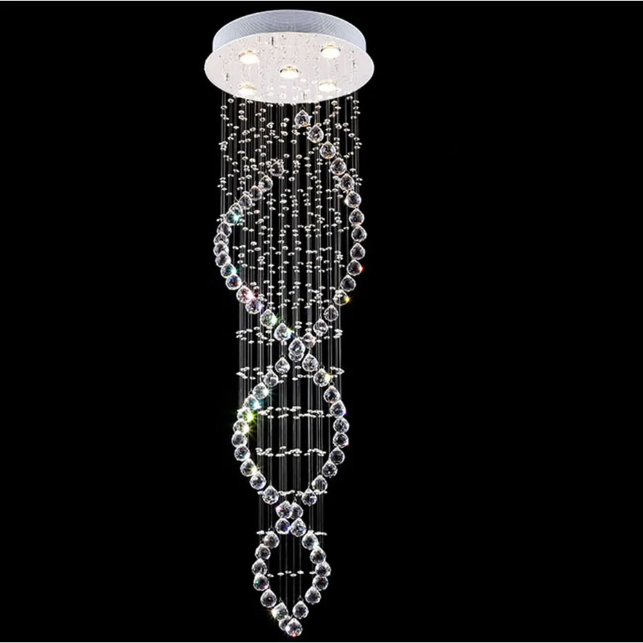 買取 現代ダブルスパイラルサークルラウンドクリスタルシャンデリアペンダントランプ雨滴ハンギン LED 照明器具