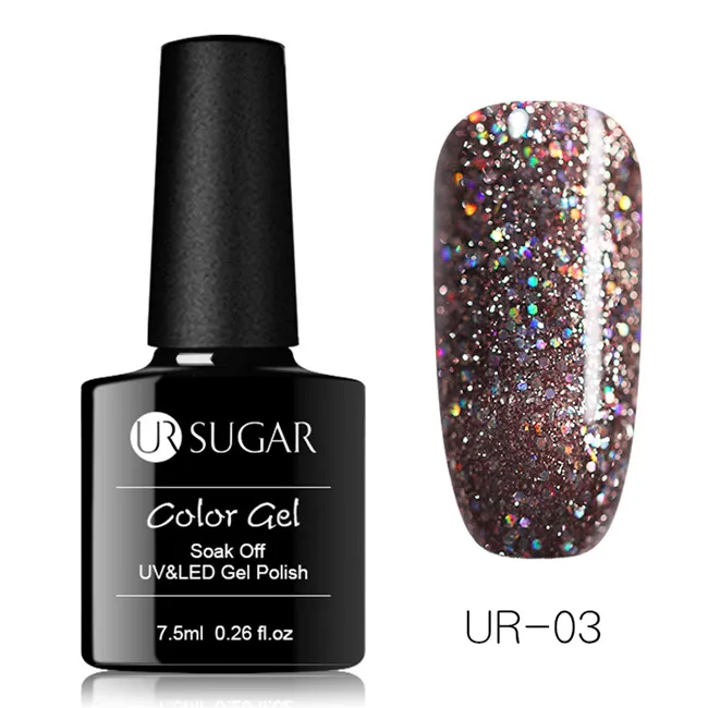 Ur Sugar 7,5 мл черный бриллиант УФ-гель для ногтей голографический Блестящий лак для ногтей - Цвет: Dark Brown 3