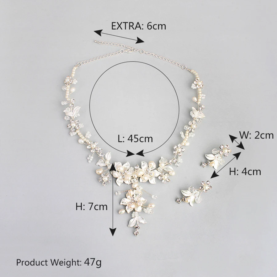 Изысканное свадебное ожерелье серьги набор сверкающие стразы цветок жемчуг