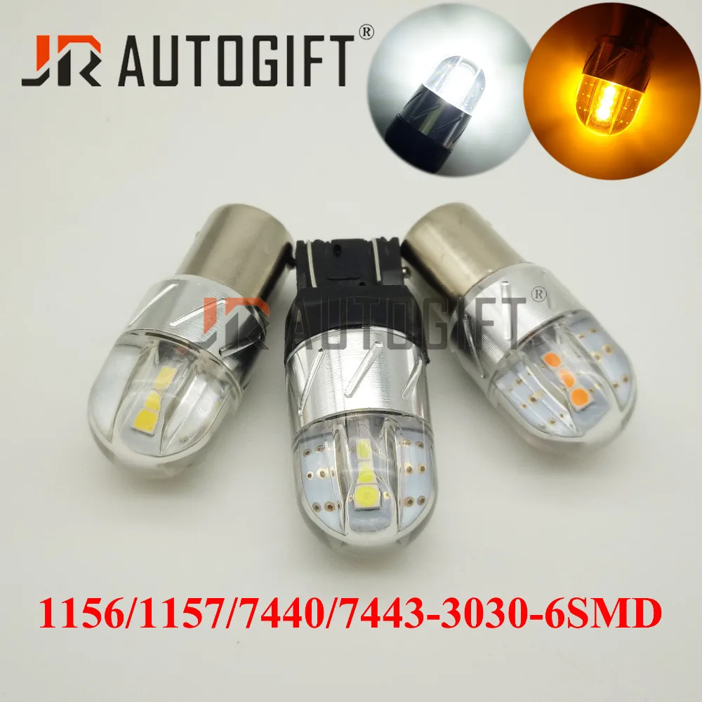 10x T20 7440 7443 LED W21W 1156 S25 6SMD 3030 чипы 1157 Белый Красный Желтый стоп-сигнал индикатор