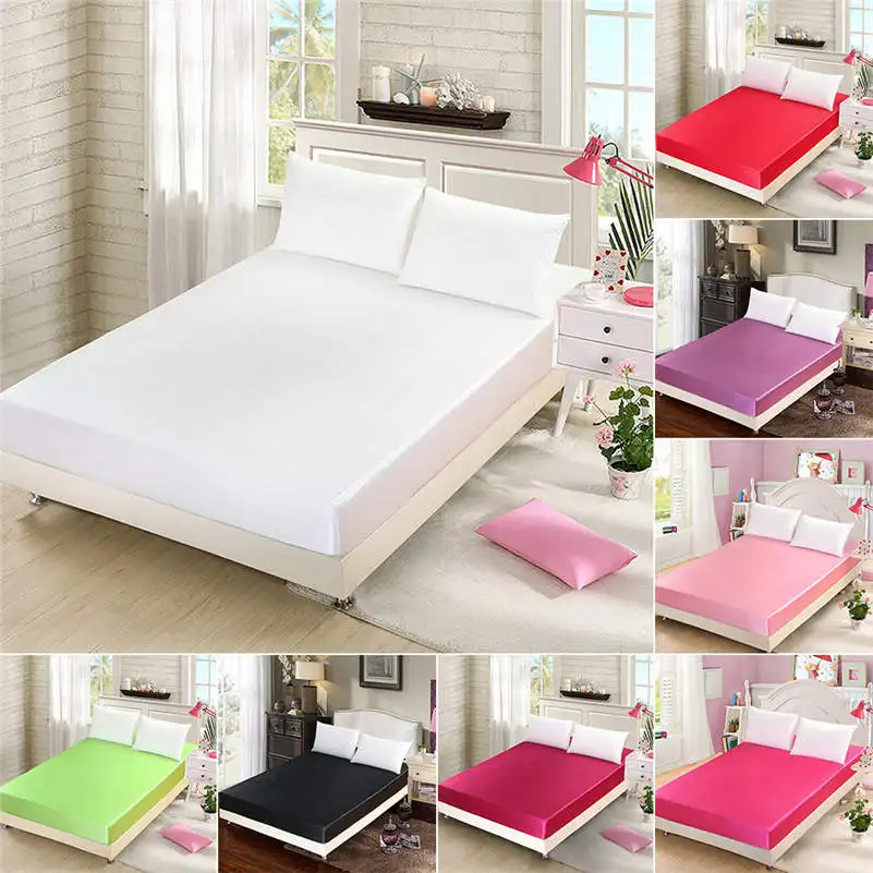

Home Textile Satin Silk Fitted Sheet Solid Color 19mm Seamless Solid Color Queen Size Bed Sheet 16 Color Avaliable 23