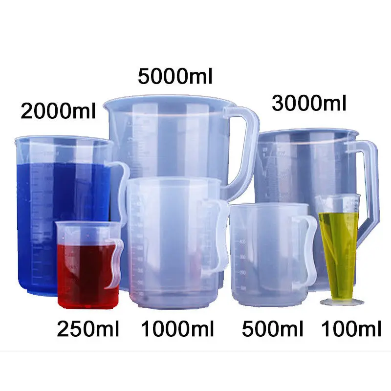 

250ml-5000ml Laboratory Experiment Plastic Beaker w/Measuring Cup Graduated Transparent Heat-resistant Supplies Full Set Kits