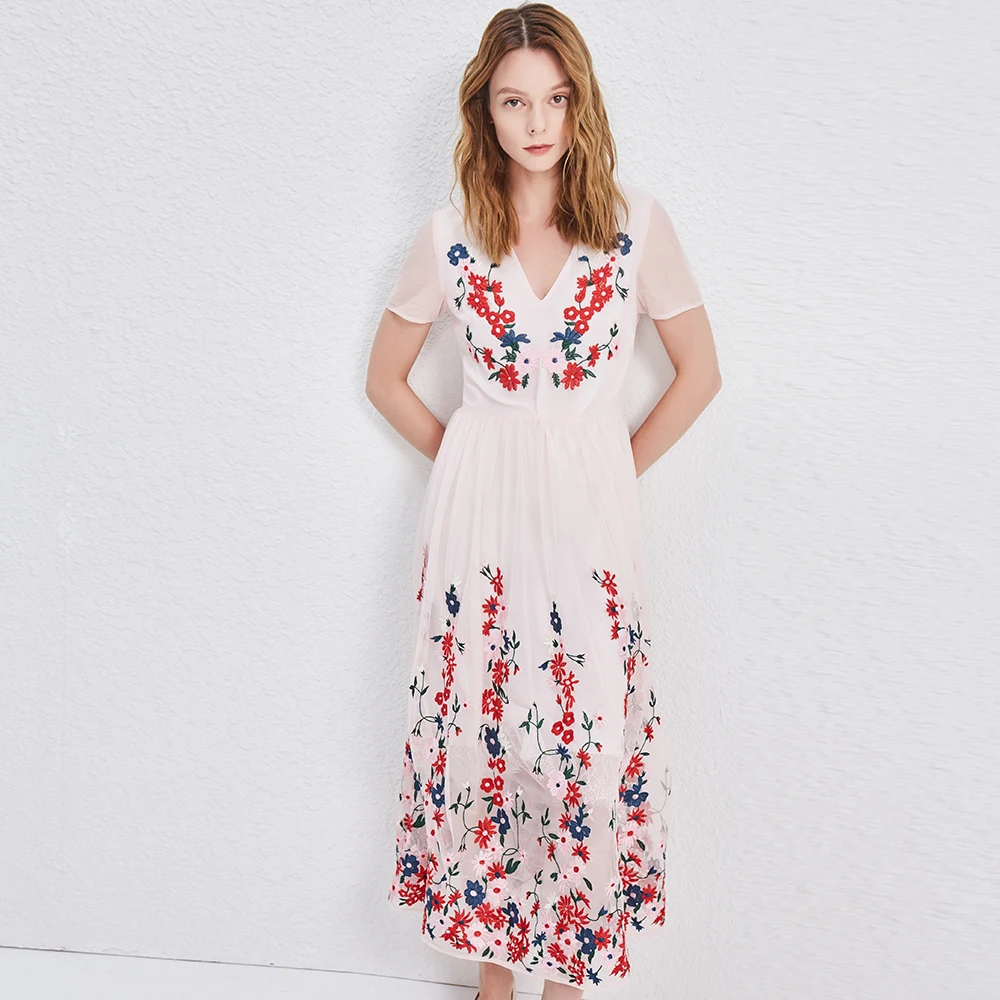 OFTBUY 2018 boho Летнее платье женские платья цветочной вышивкой сетки кружева