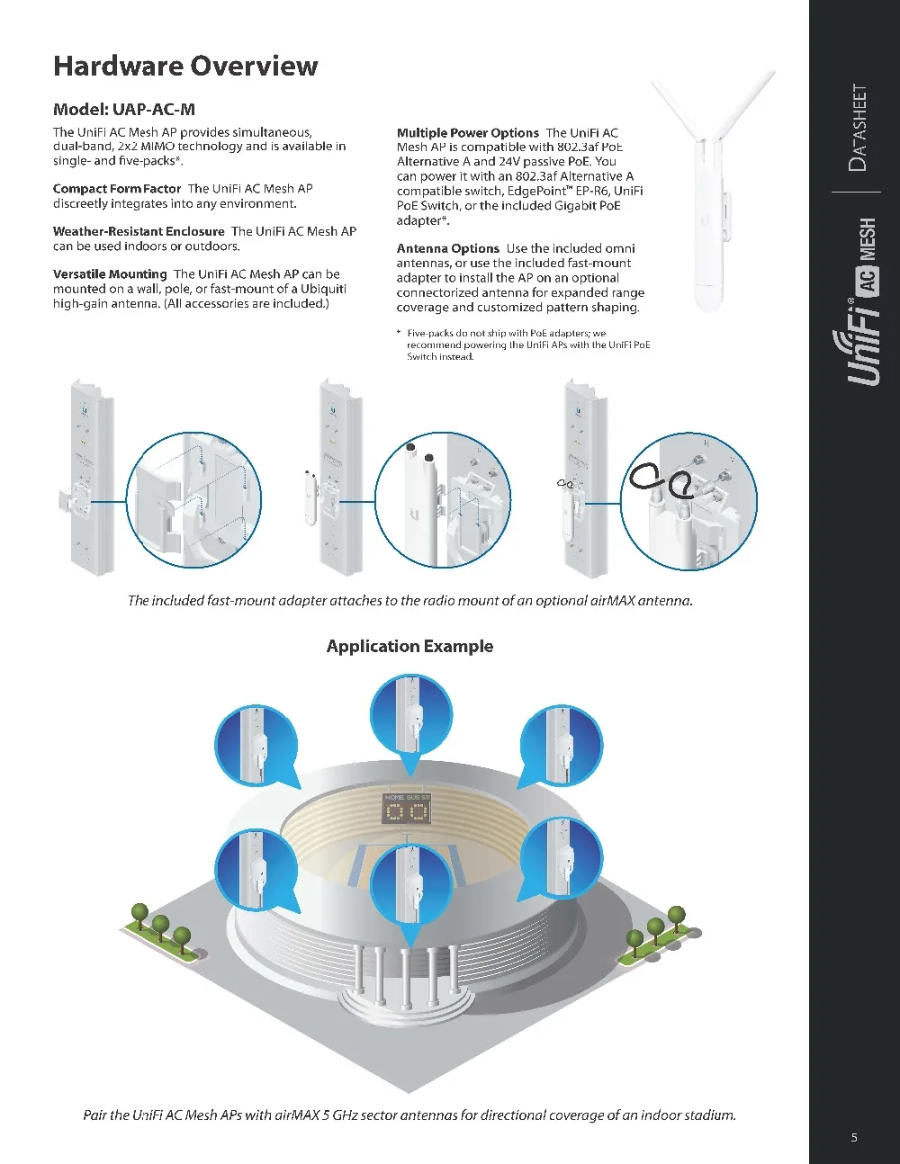 Ubiquiti UAP-AC-M Unifi сетки точка доступа Wi-Fi AP 867 Мбит/с 2,4 ГГц/5 ГГц 20dBm 8,5 Вт 802.11ac 1x10/100/1000 Мбит/с