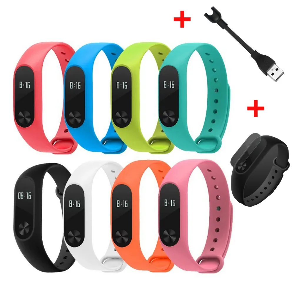 1 комплект для mi Band 2 ремешок+ зарядное устройство+ Защитная пленка для экрана для Xiaomi mi Band 2 Силиконовый браслет для Xiao mi Band 2 умные аксессуары