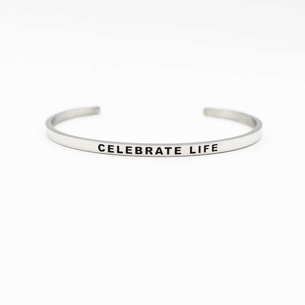 CELEBRATE LIFE Кавычки браслет для женщин женские вдохновляющие ювелирные изделия 316L нержавеющая сталь открытый манжета браслет - Окраска металла: CELEBRATE LIFE