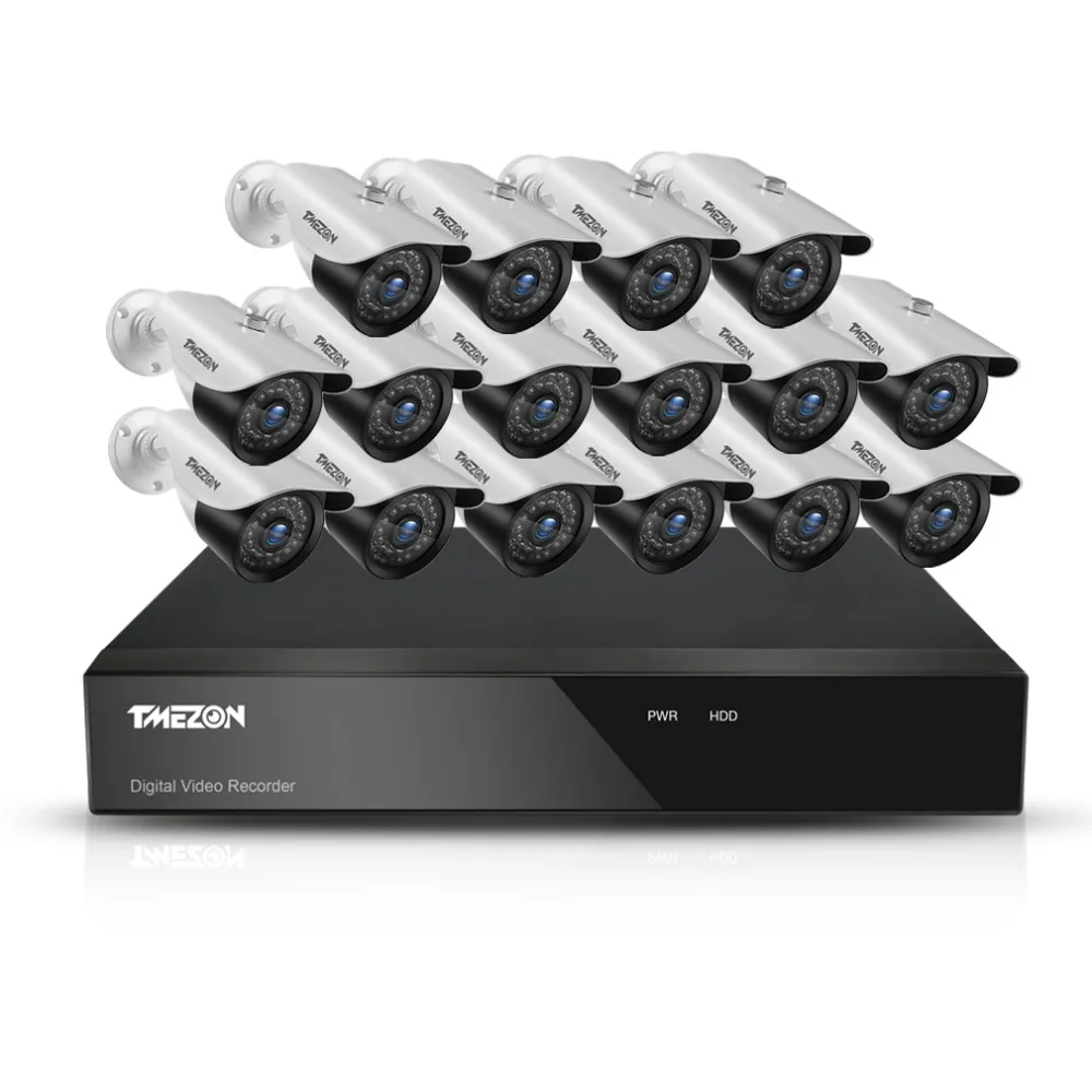 Tmezon HD AHD 16CH 1080P DVR NVR HVR 16 шт. 2.0MP цилиндрическая камера безопасности CCTV система с