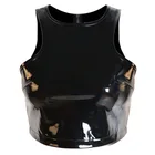 Новинка, матовый женский бюстье из искусственной кожи черного цвета, с вырезами, на молнии, для ночного клуба, вечерние, укороченный топ, жилет размера плюс