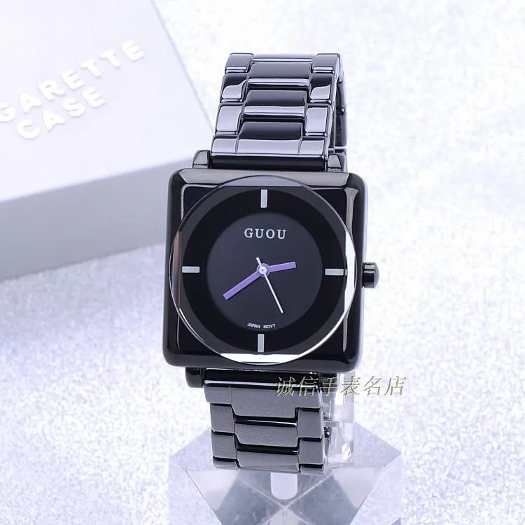 Женские Кварцевые Водонепроницаемые Часы Guou черные наручные часы с квадратным