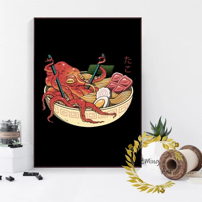 Японский ретро постер Зен рамен король суши Неко Тако в японском стиле на холсте