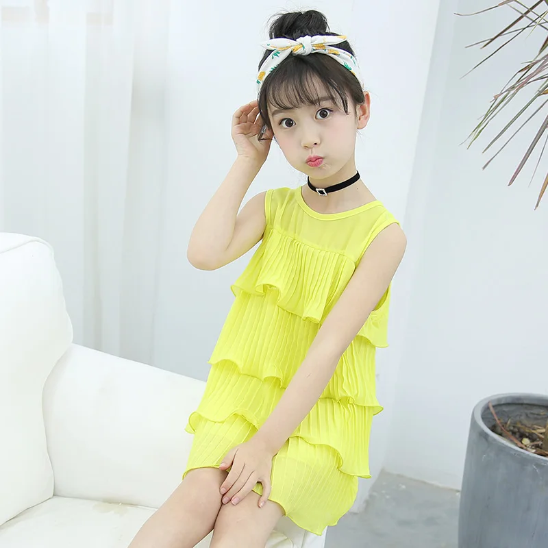 Платья для девочек 2018 Летнее Детское шифоновое платье без рукавов классное