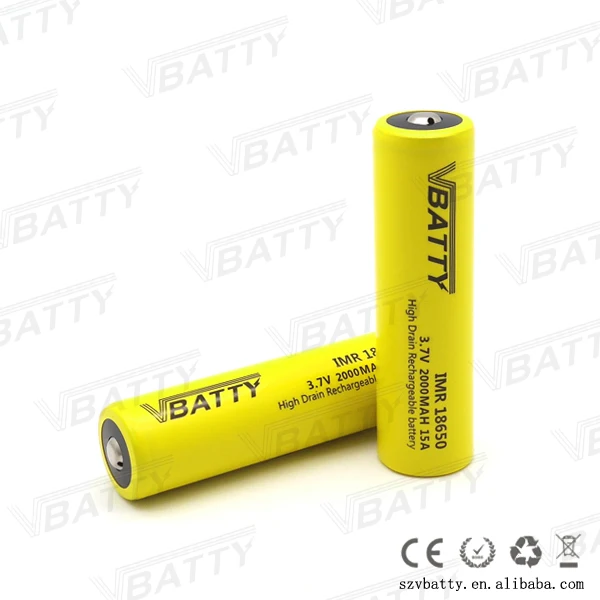 Аккумулятор Vbatty IMR 18650 2000 мАч 15A 3 7 В с кнопочным верхним аккумулятором lug akku