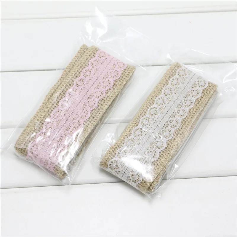 Оптовая продажа 4 см ширина Белое кружево с лента из натуральной мешковины