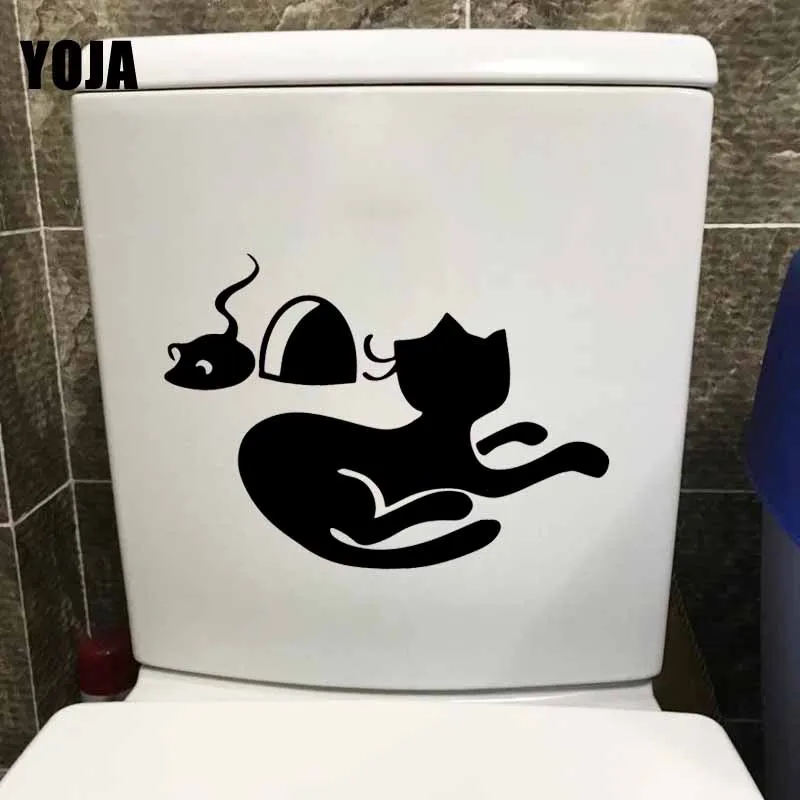 YOJA 23.4X16.4CM наклейки на стену для унитаза Мышь отверстие кошка домашний декор T5
