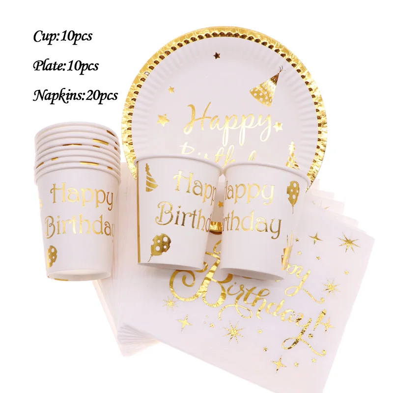 40pcs Золотая фольга бумажные одноразовые столовые салфетки тарелка чашка с днем рождения свадьба Вечеринка День Рождения украшения принадлежности для детей - Цвет: 40pcs