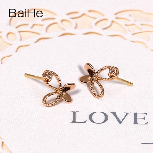 BAIHE, 18 K, розовое золото, 0,01 карат, H/SI, круглая огранка, настоящие натуральные бриллианты, помолвка, модные ювелирные изделия, элегантные уникальные серьги-гвоздики
