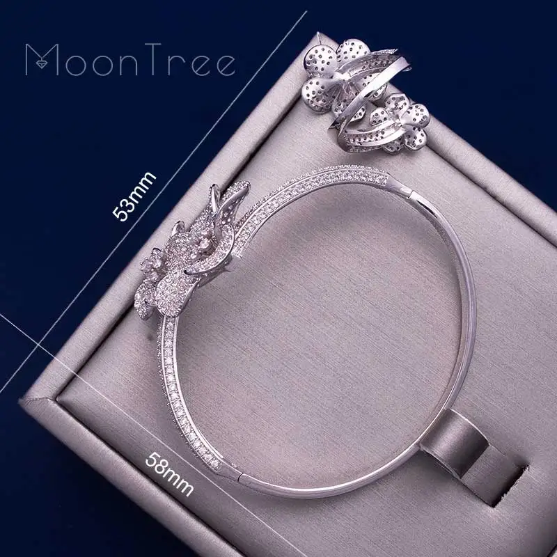 Женский браслет с цветком MoonTree модный роскошный комплект кольцом для помолвки и