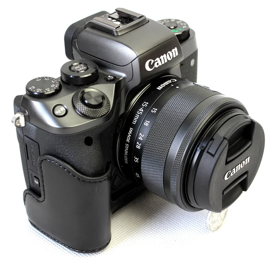 Чехол из искусственной кожи для камеры Canon EOS M5 EOSM5 15-45 мм с ремешком | Электроника