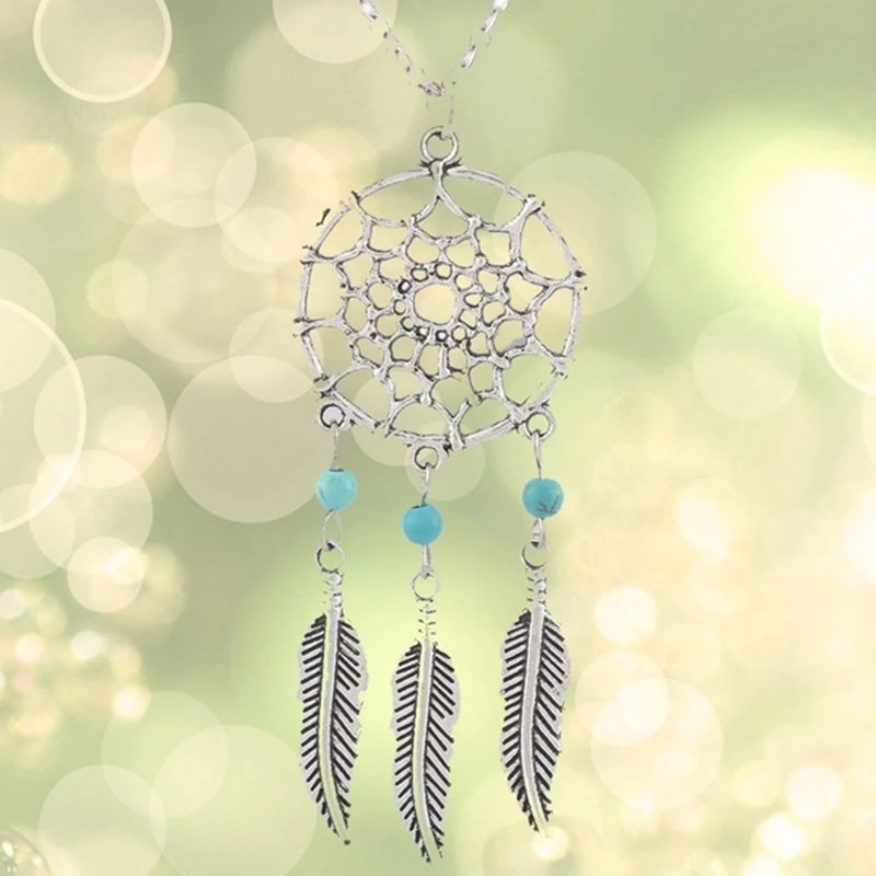 Retro Women Lady Dream Catcher Pendant Long Chain Necklace Sweater Jewelry Gift (Color: silver) | Украшения и аксессуары