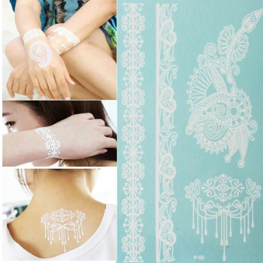 Распродажа Водонепроницаемый Временные татуировки Наклейки Henna белый Кружево