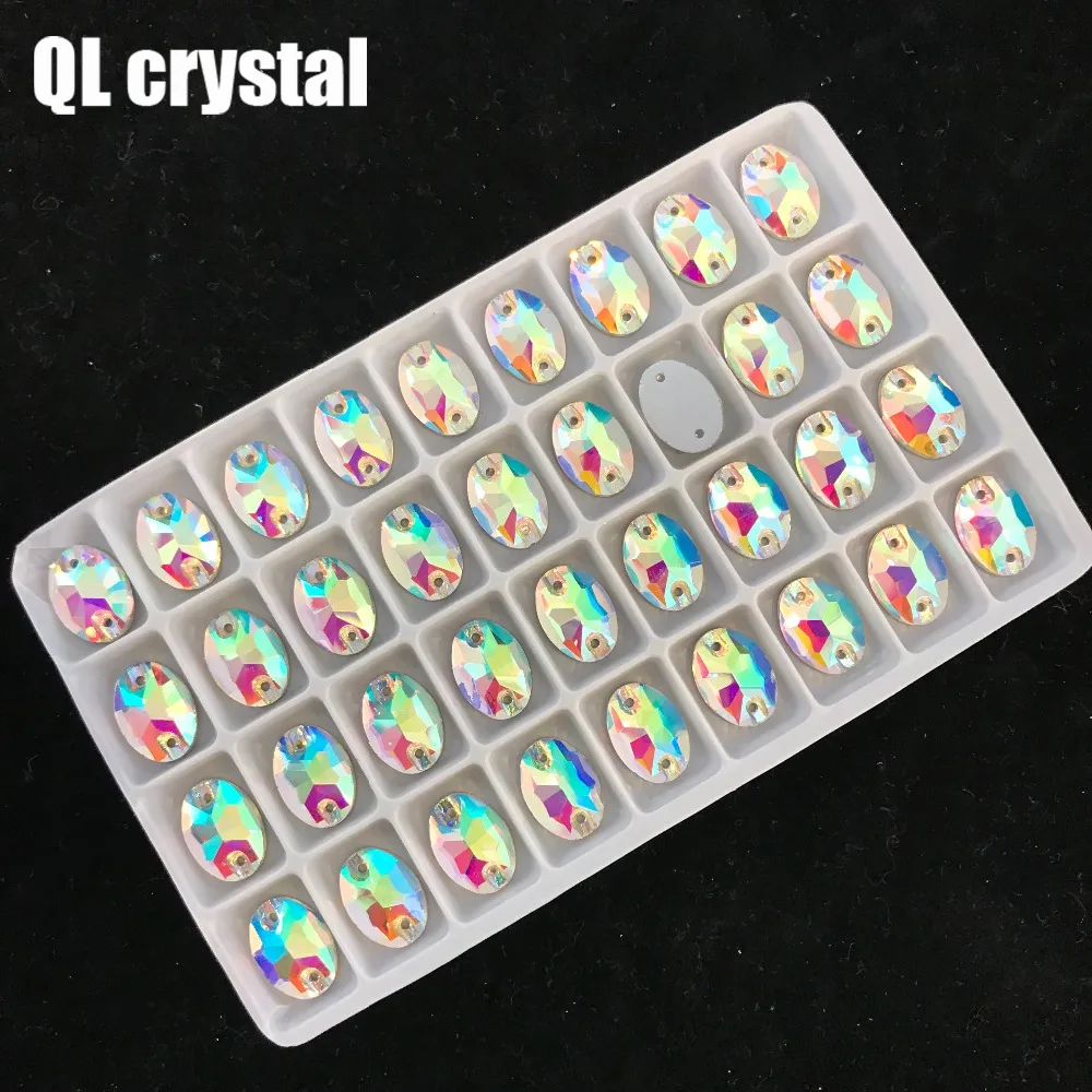 QL Кристалл Овальный пришить на Стразы прозрачная AB Хрустальная с плоской