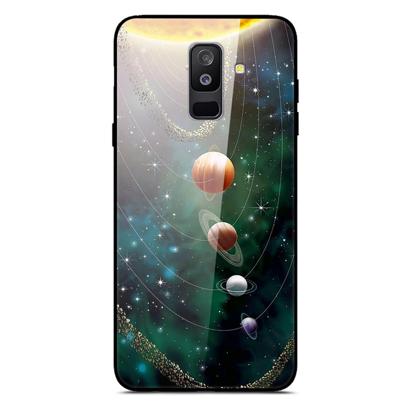 Для samsung Galaxy A6 Plus чехол из закаленного стекла с изображением планеты Космос чехол-накладка для samsung A6 Plus A605F+ жесткий чехол из поликарбоната