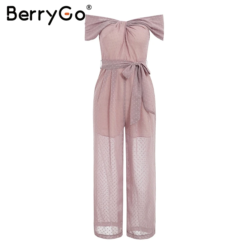 BerryGo элегантный женский комбинезон с открытыми плечами розовый Твист шеи Пояса