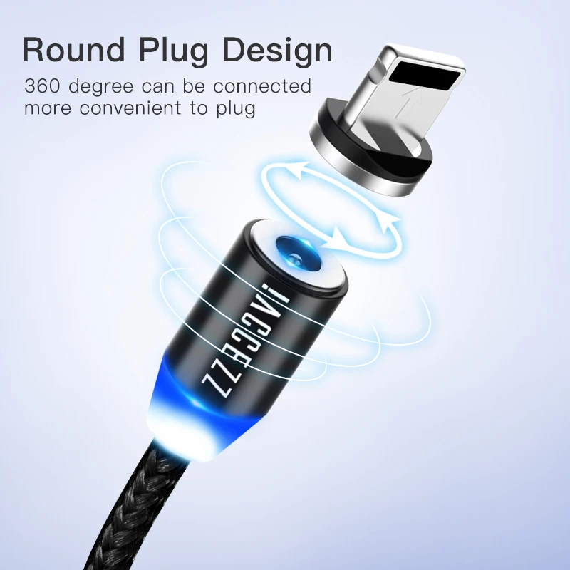! ACCEZZ светодиодный магнитный USB кабель Lighting Micro Type C для Samsung S9 S8 S7 S6 универсальные
