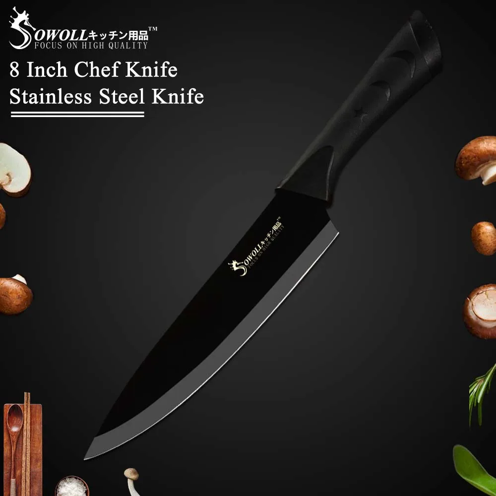 8 Inch Chef Knife Sowoll кухонные ножи Аксессуары Инструмент черное лезвие нож из нержавеющей стали 6 шт. 3," 5" " 8" " 8" дюймов нож из нержавеющей стали - Цвет: 8 Inch Chef Knife