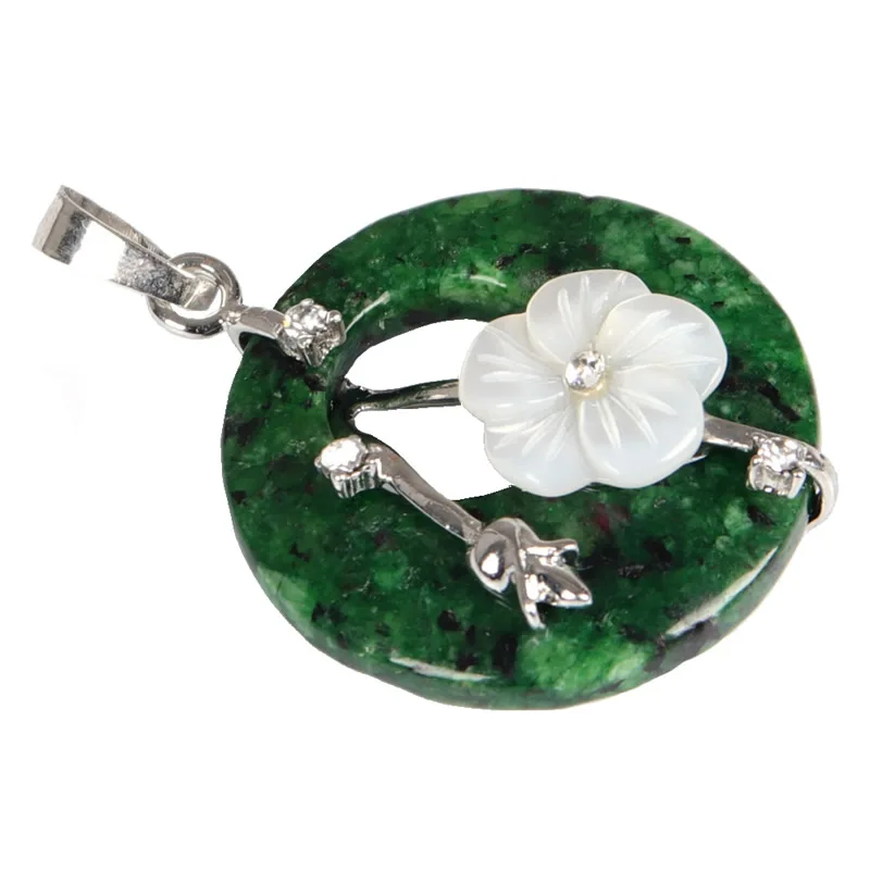 green jade Подвеска из натурального камня, покрытая серебром, жемчужные аметисты, кварц, бирюза, тигровый глаз, лазурит, цветок, каменные подвески - Окраска металла: green jade