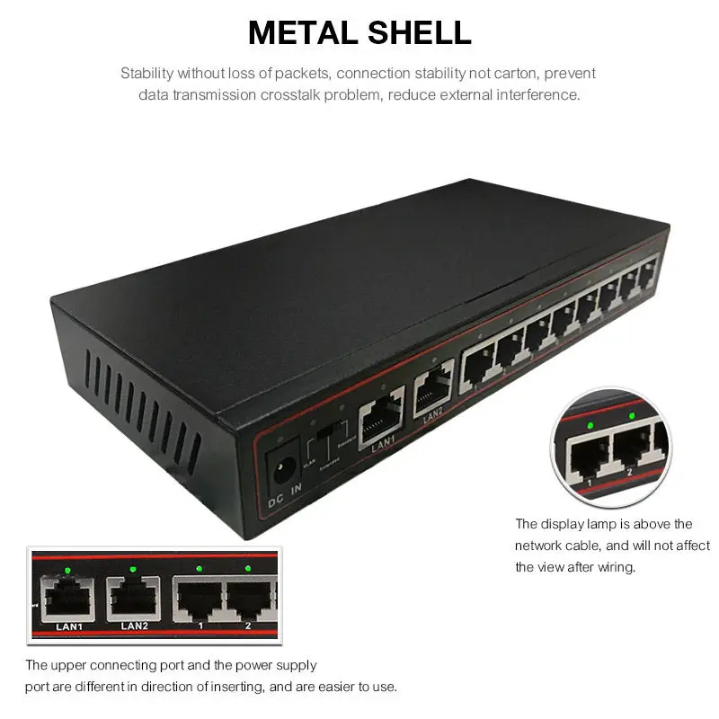 Diewu 10 портов Spoe Ethernet сетевой коммутатор 10/100Mpbs Hub 8 Poe выключатель инъектор для