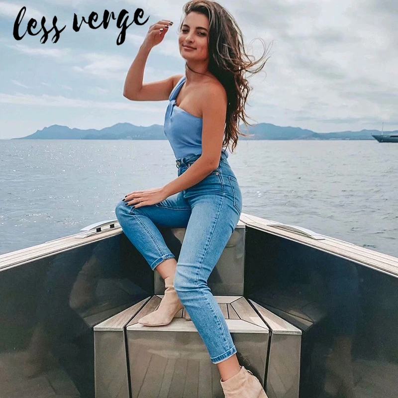 Lessverge повседневный синий топ на бретелях Женский Летний Тонкий розовый