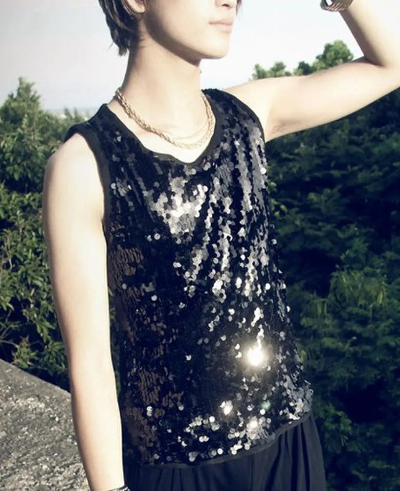 

Men Singer Ds Nightclub Slim Sequined Vest Men Stage Costumes / M-xl