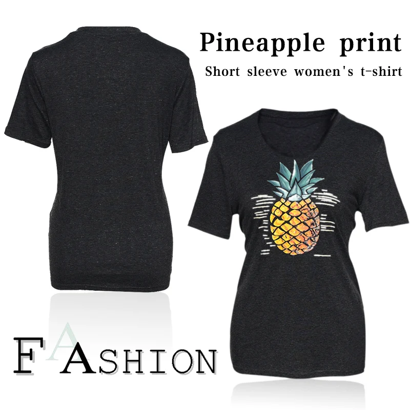 2019 Новая Мода Темно-серый Женщины С Коротким Рукавом Футболки Принтом Ананаса