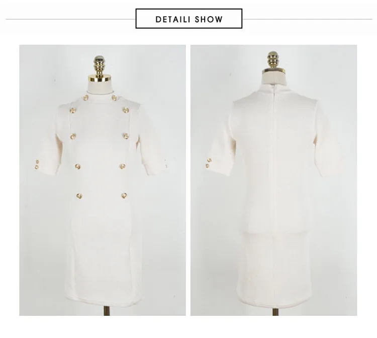 Temperament Lady Dresses Women Spring Design Sexy Bandage Sheath Mini White Knitted Double Button Tunic Sweater Dress 170D