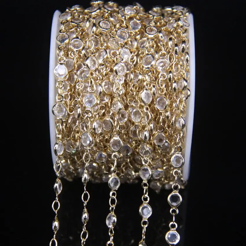 

4mm White Glass Faceted Flat Round Beads Gold Plated Rosary Chains,Coin Glass Wire Wrapped Copper Woman Sweater Necklace Chains