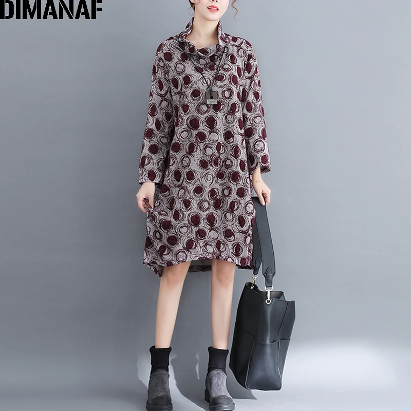 DIMANAF плюс размеры для женщин платья Элегантная Леди Vestido вязание хлопок в горошек