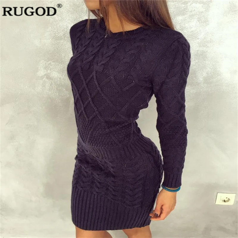 Rugod 2018 зима Свитер с длинными рукавами платье Для женщин пикантные Тонкий Bodycon