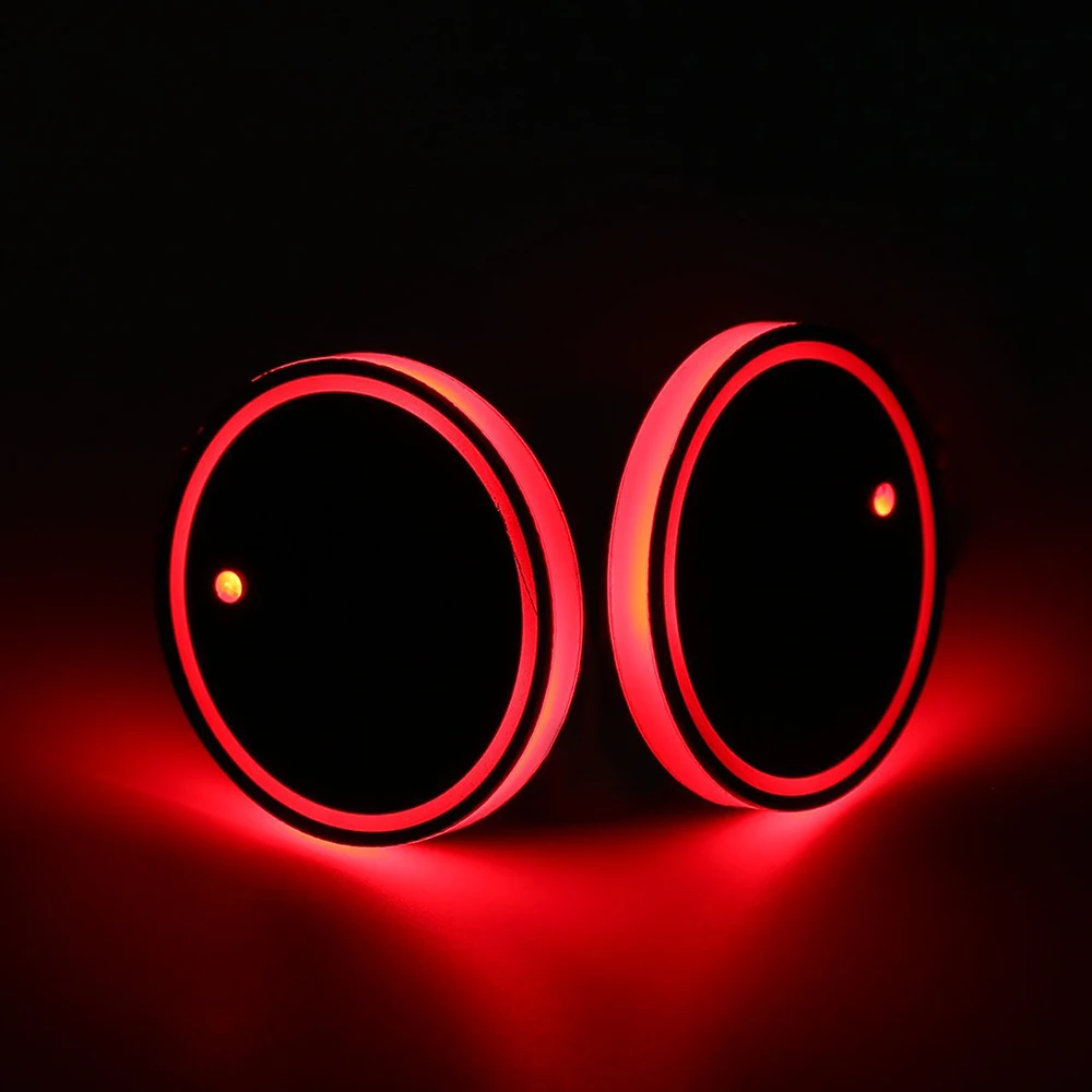 2Pcs Car LED Water Cup Holder Bottom Mat RGB Light Decoration Cover Luminous Trim Lamp Pad Universal Ornament Accessories |