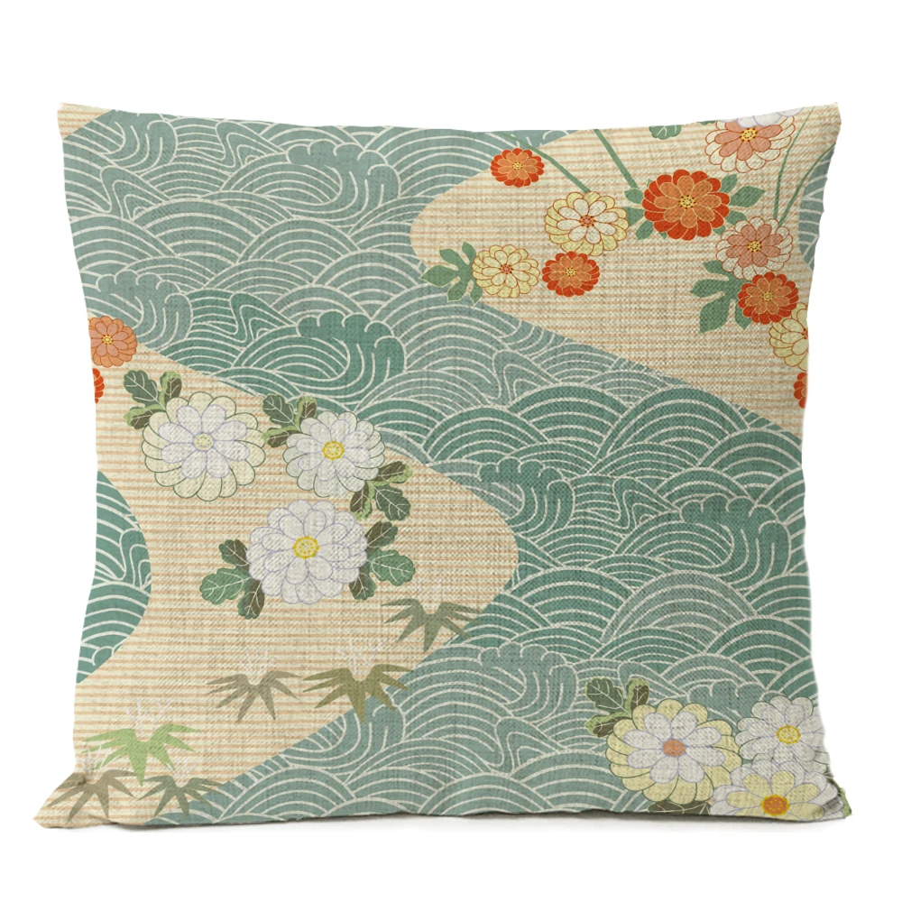 26 Japanese Fuji Cherry Cushion Cover Home Decorative Pillows Japan Ukiyo-e Wave Pillow Cover Linen Pillow Case Cojines Almofada - Цвет: 26