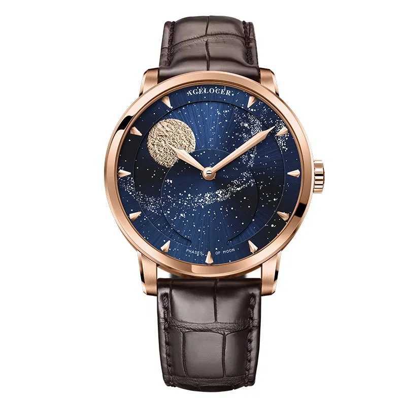 6404D2 AGELOCER Moon Phase часы швейцарские мужские часы Элитный бренд Мощность резерв 80 часов Moonphase механические с автоподзаводом часы 6401D2 - Цвет: 6404D2